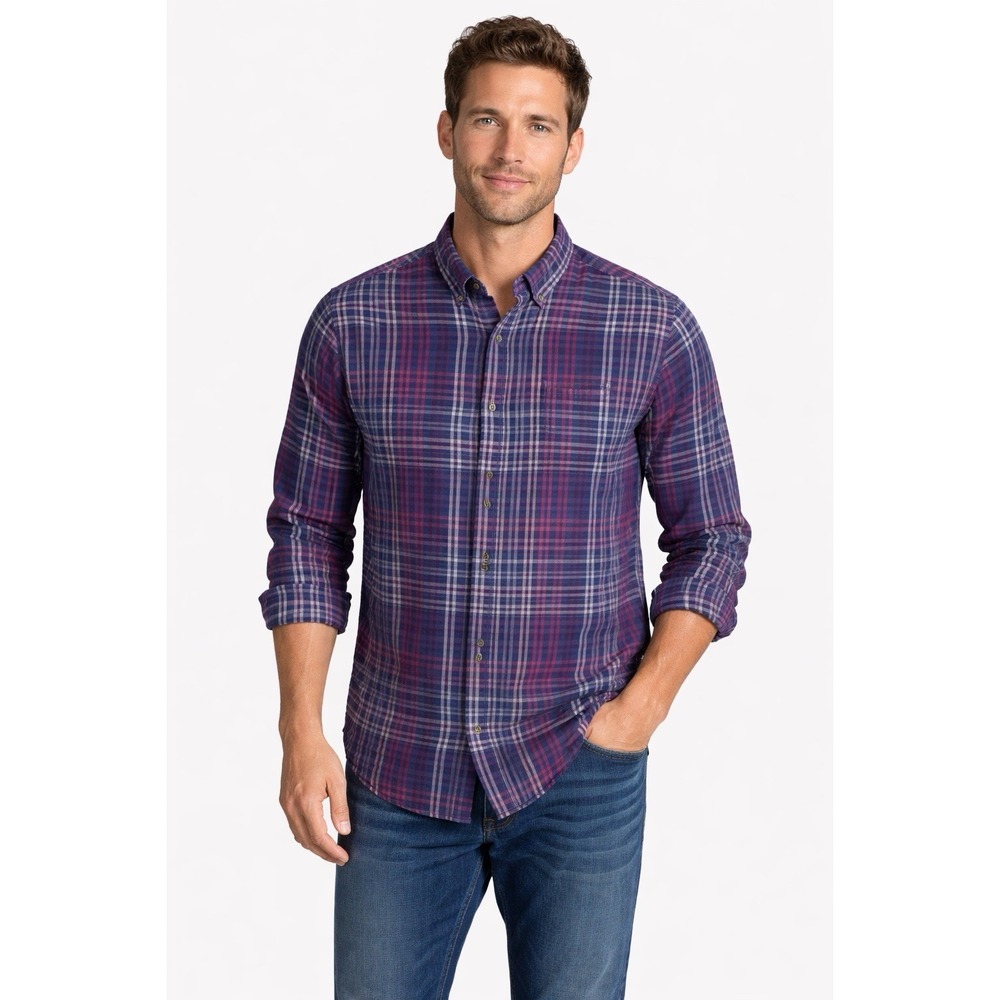 Tommy Bahama Shirt Mens Large Blue Pink Gradient Check Plaid Button Up